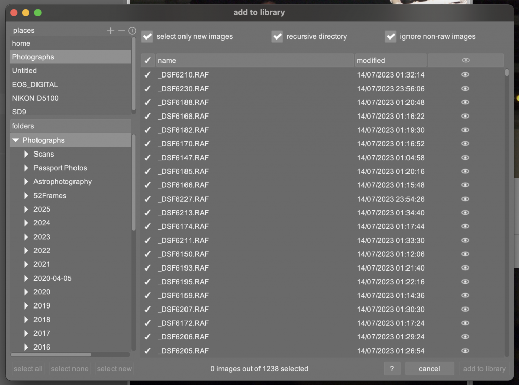 Importing picture files into Darktable