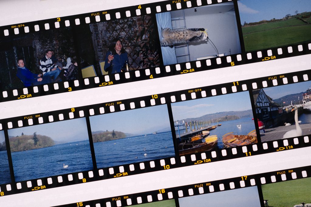 35mm slide film on a light box